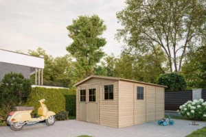 Houten tuinhuis M336 blokhut – 303 x 395 cm – 12 m2