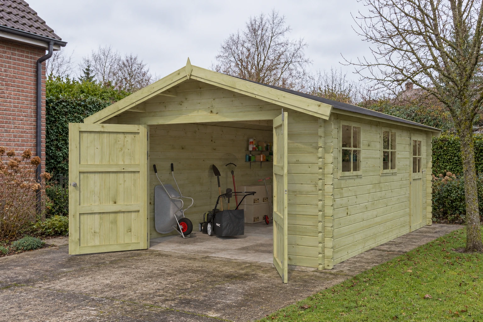 Woodlands garage Classic 4011 – 385x565 – Detailaanzicht in de tuin