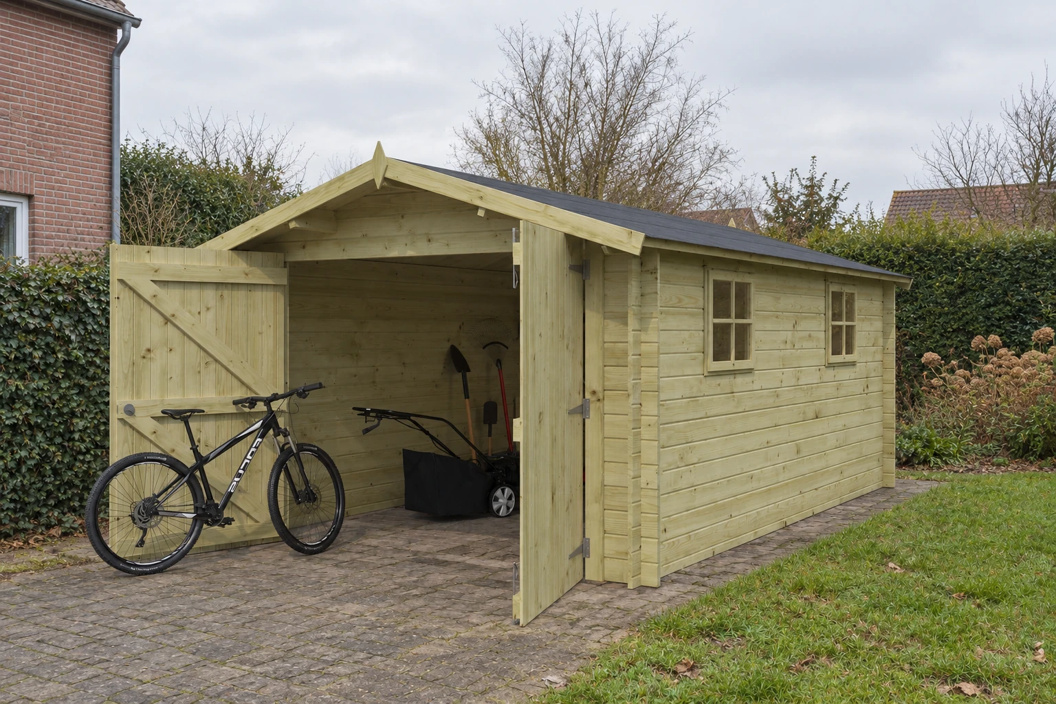 Woodlands garage Classic 3001 – 320x505 – Detailaanzicht in de tuin