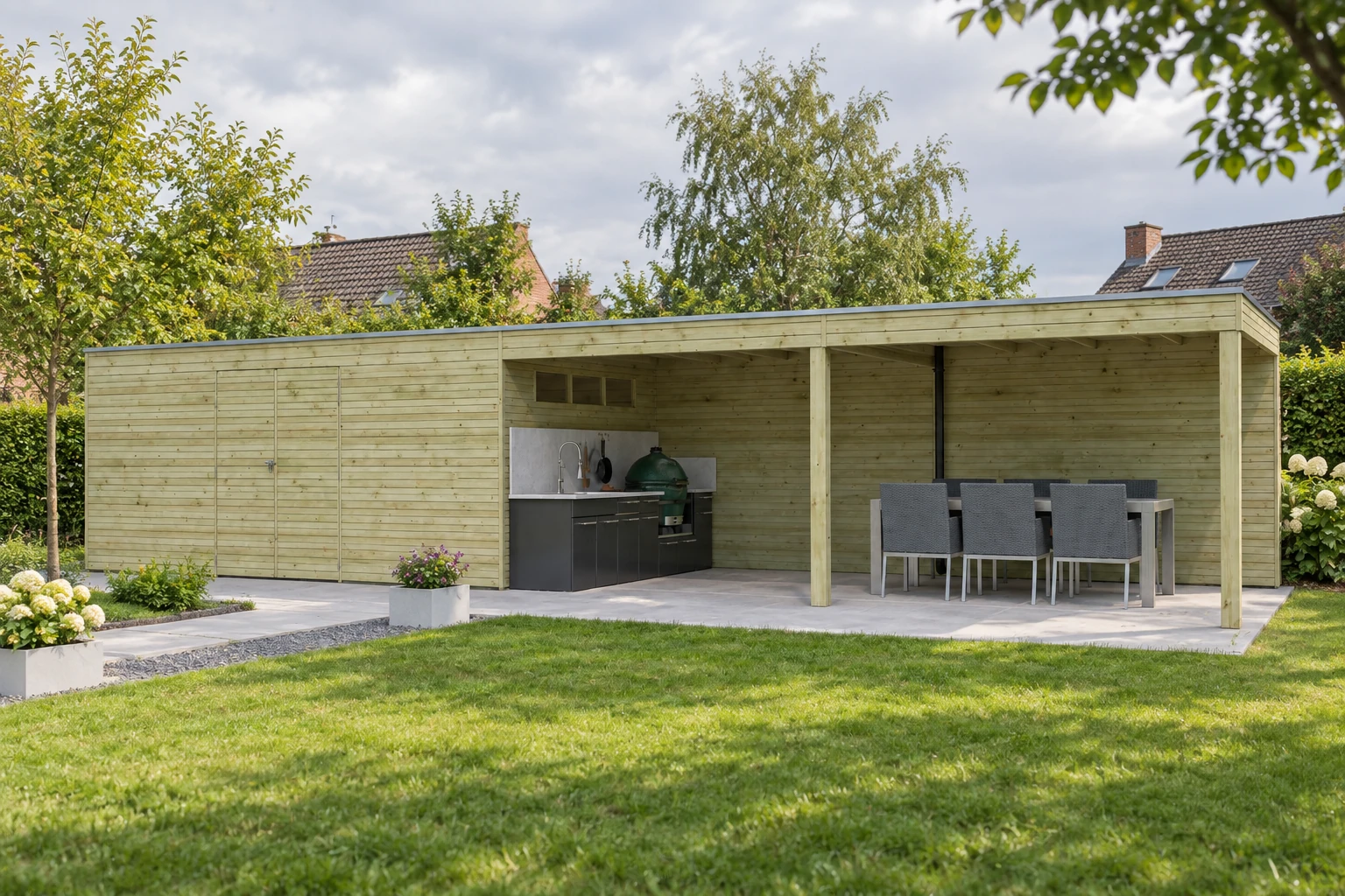 Woodlands Tuinhuis QB IV 7204EXT600 – 1103 × 300 cm – Opgebouwd in de tuin