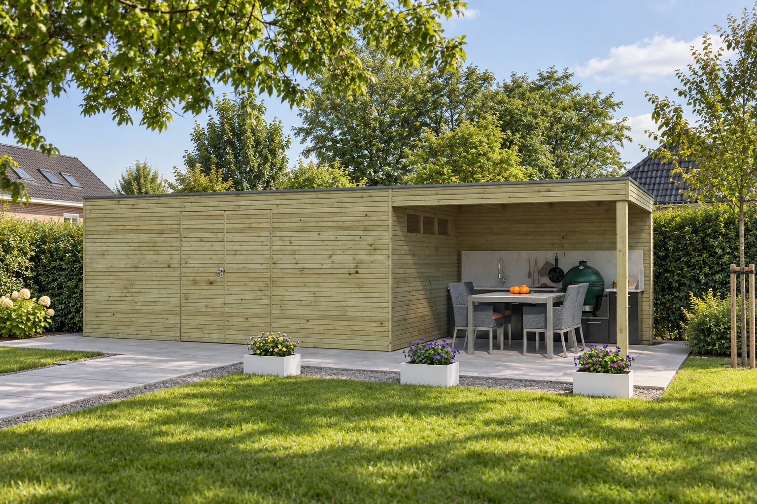Woodlands Tuinhuis QB IV EXT 7204EXT300 blokhut – 804 × 300 cm – Opgebouwd in de tuin