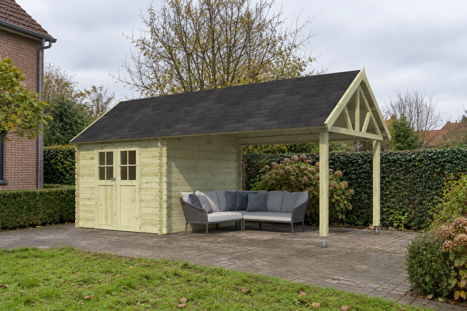 Woodlands tuinhuis Gloucester S 3601EXT blokhut – 662 × 295 cm – Opgebouwd in de tuin