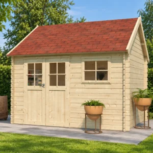 Woodlands tuinhuis Coventry L 3802 blokhut – 355x320 – Opgebouwd in de tuin