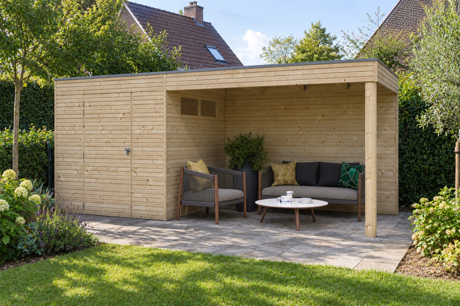 Woodlands Tuinhuis QB 7200EXT300 blokhut – 504 × 210 cm – Opgebouwd in de tuin