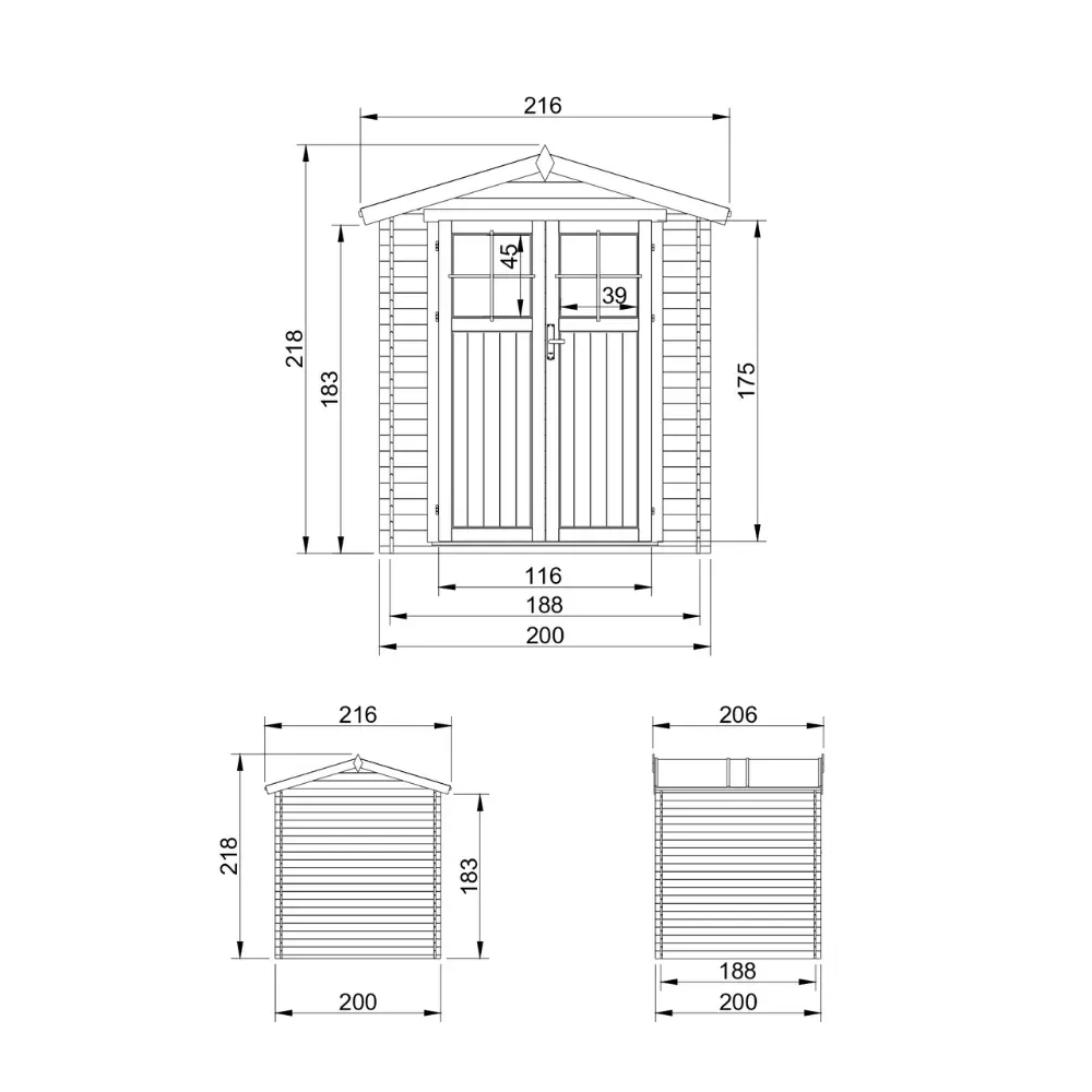Houten tuinhuis M343F blokhut – 200 x 200 cm – 4 m2 - Afbeelding 5