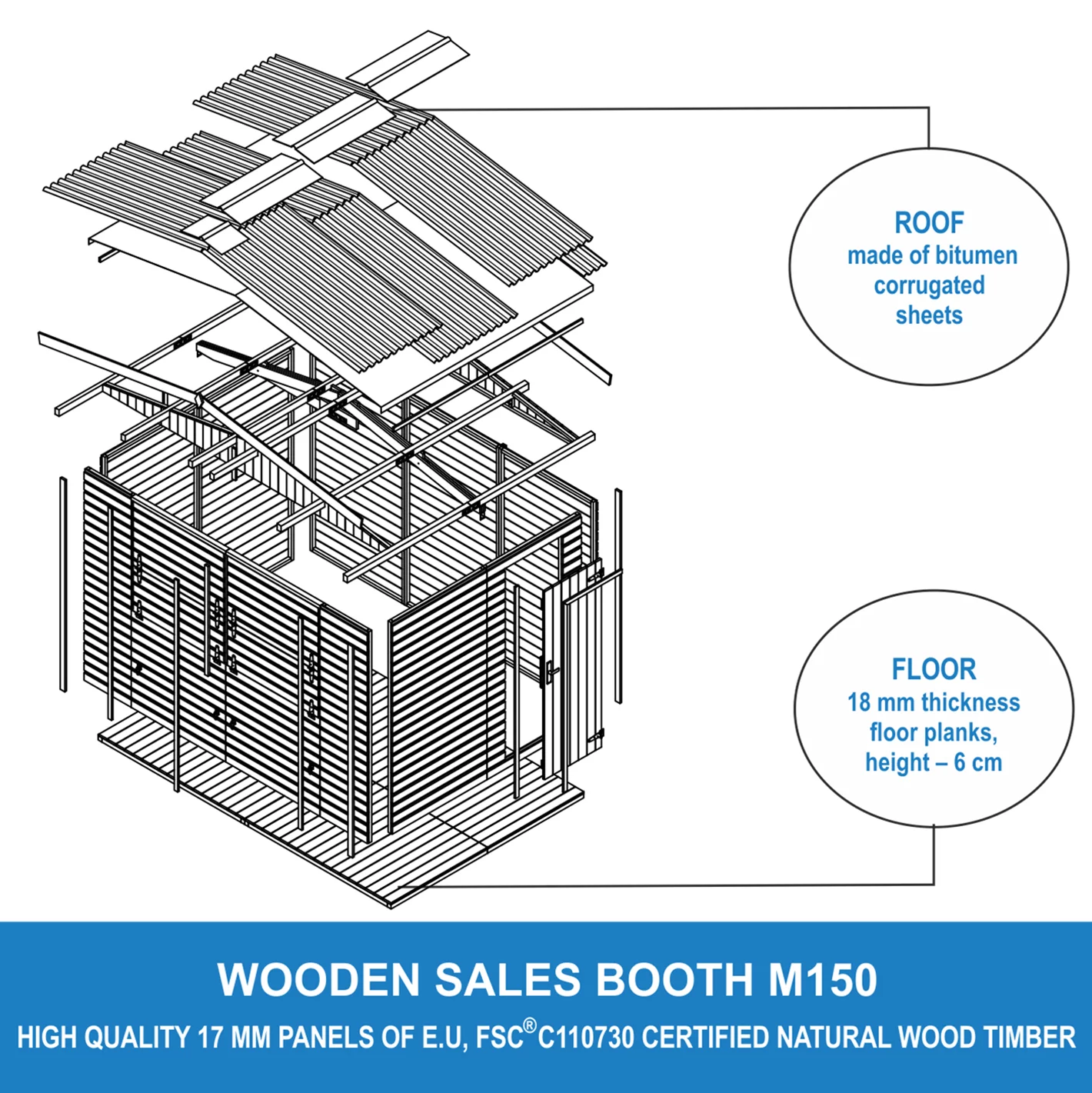 Houten kiosk M150 of buitenbar – 303 x 199 cm – 6 m2 - Afbeelding 7