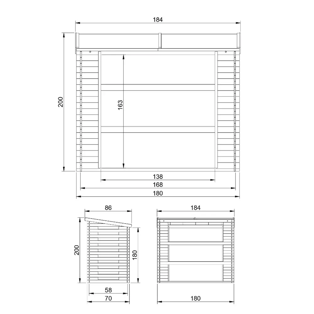 Houtopslag M201 voor brandhout - 168 x 70cm - 1,75m3 - Afbeelding 6