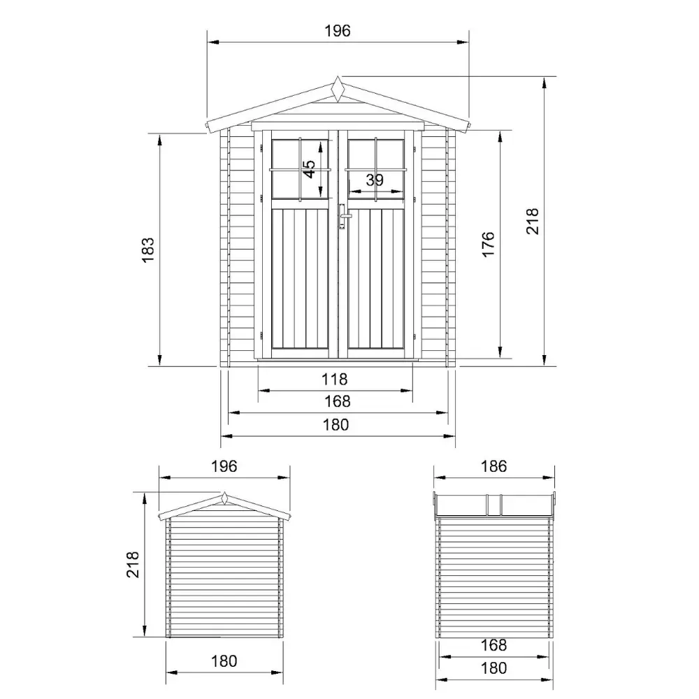 Houten tuinhuis M320F blokhut – 180 x 180 cm – 3 m2 - Afbeelding 6
