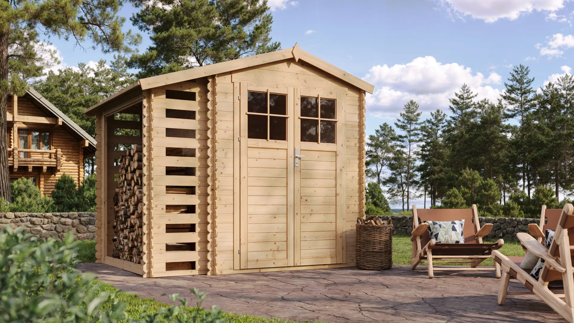Houten tuinhuis M386F blokhut – 256 x 200 cm – 5 m2 - Afbeelding 2