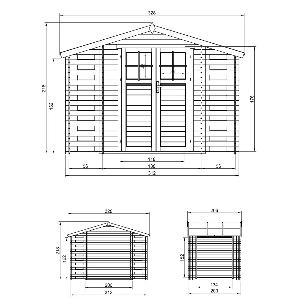 Houten tuinhuis M391F blokhut – 312 x 200 cm – 6 m2 - Afbeelding 5