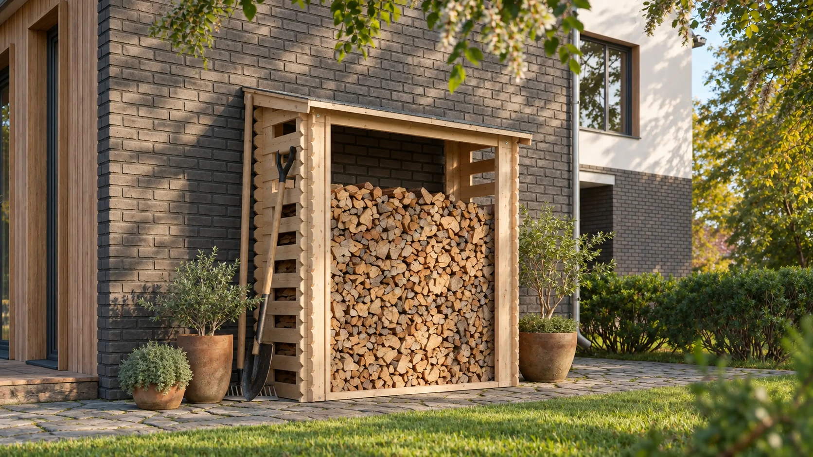 Houtopslag M201 voor brandhout – 168 x 70cm – 1,75m3 – Buitenaanzicht (2)