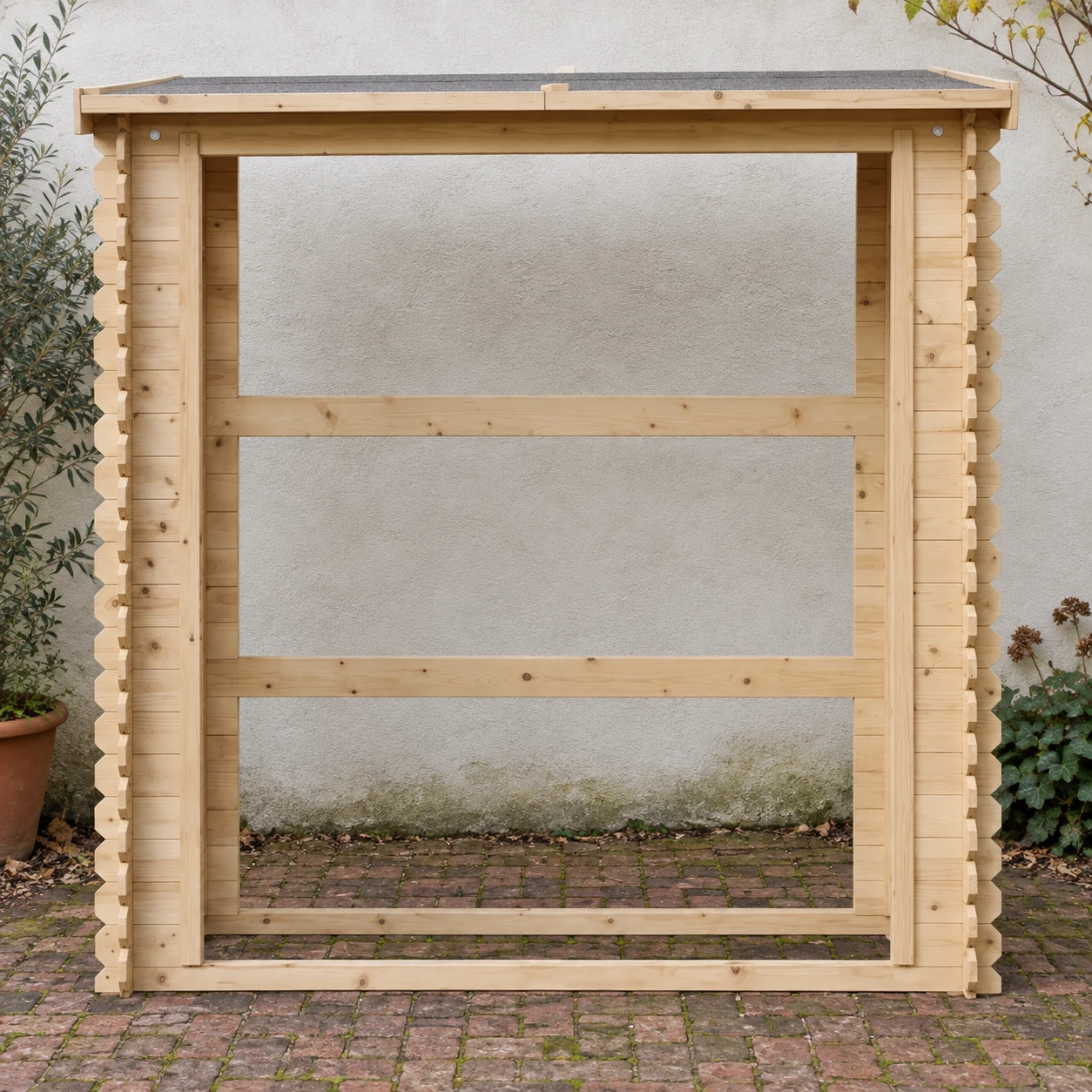 Houtopslag M201 voor brandhout – 168 x 70cm – 1,75m3 – Buitenaanzicht (4)