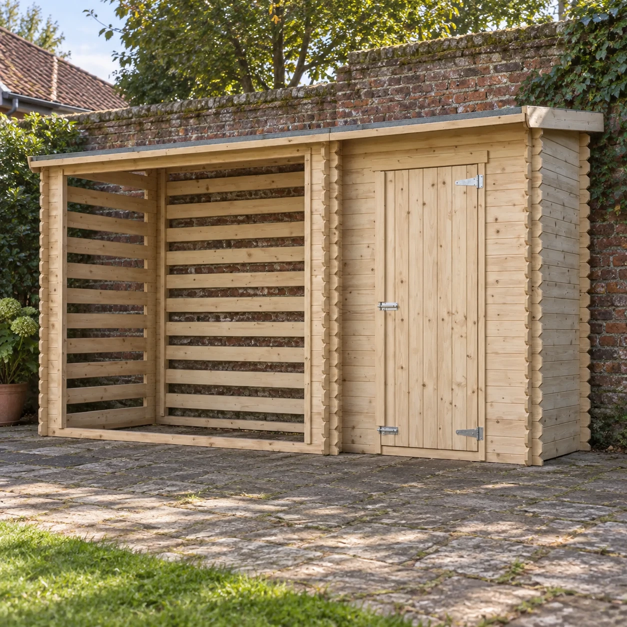 Houtopslag M205 voor brandhout – 344 x 130cm – 4m3 – Buitenaanzicht (7)
