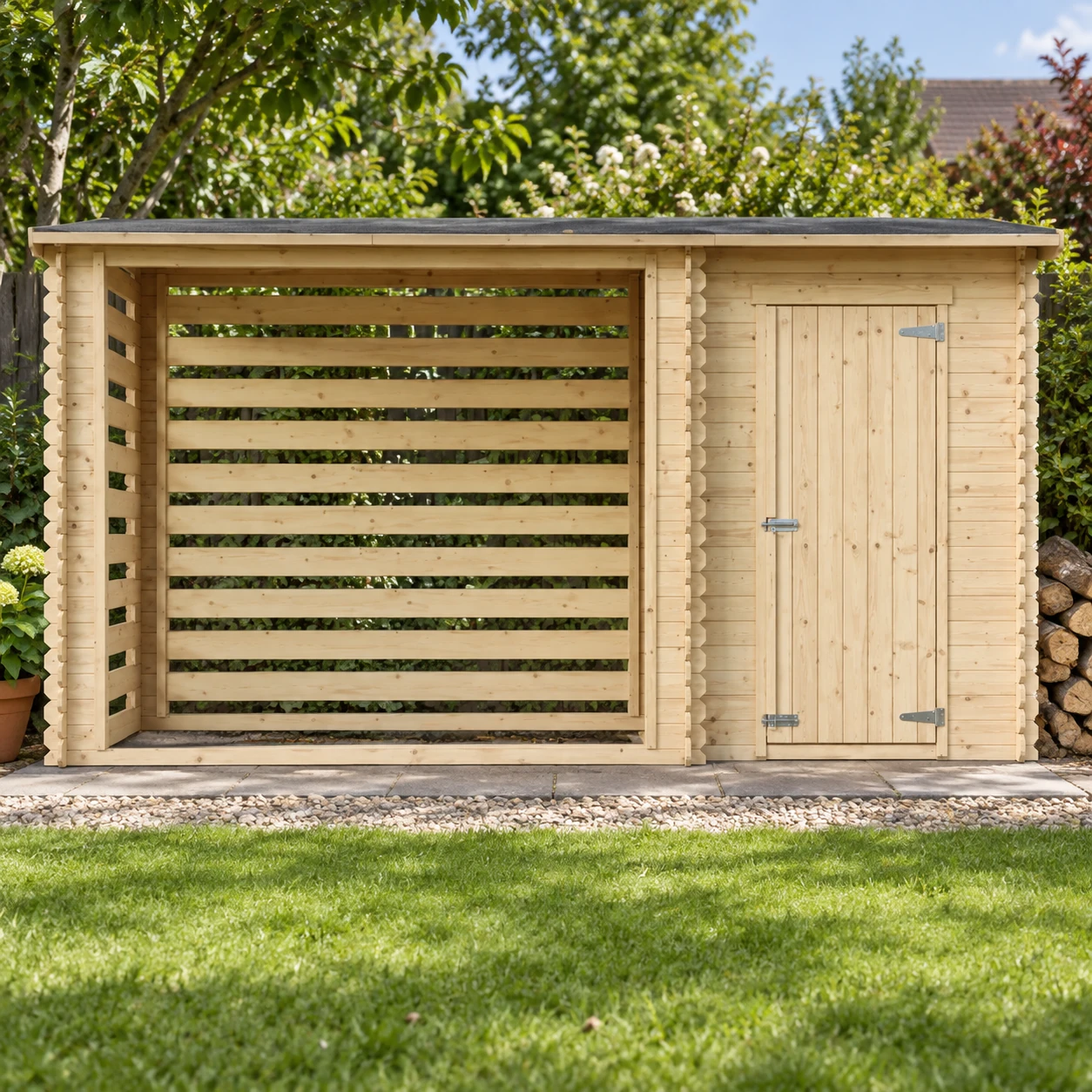Houtopslag M205 voor brandhout – 344 x 130cm – 4m3 – Buitenaanzicht (8)