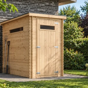 Houten tuinhuis M306A blokhut – 130 x 235 cm – 3 m2 – Buitenaanzicht