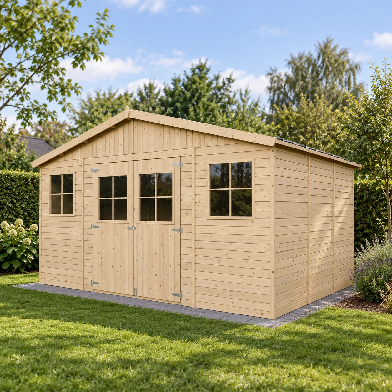 Blockbohlenhaus M331 aus Holz – 401 x 297 cm – 12 m2 – Buitenaanzicht (2)