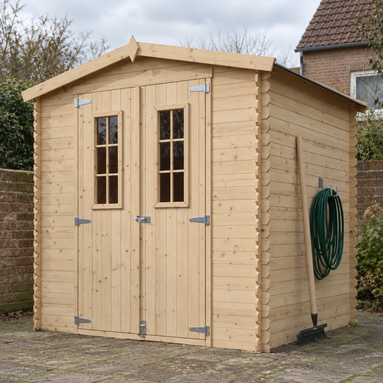 Houten tuinhuis M343C blokhut – 200 x 200 cm – 4 m2 – Buitenaanzicht (2)