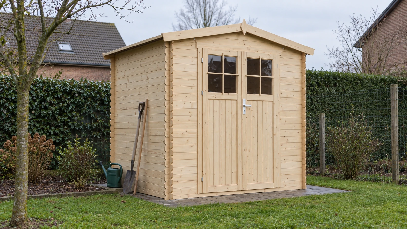 Houten tuinhuis M369F blokhut – 220 x 220 cm – 4 m2 – Buitenaanzicht (2)