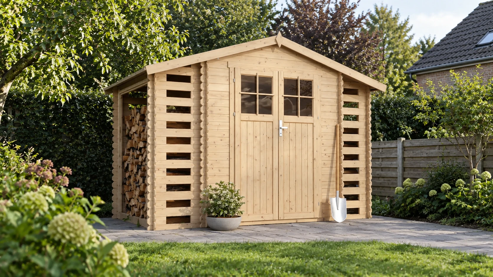 Blockbohlenhaus M391F aus Holz – 312 x 200 cm – 6 m2 – Buitenaanzicht (2)