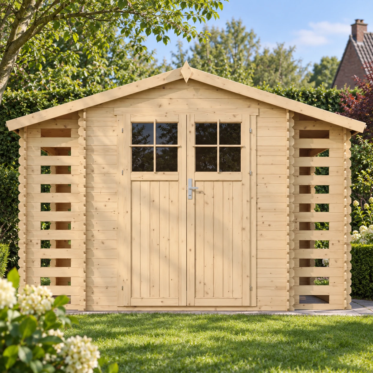 Blockbohlenhaus M391F aus Holz – 312 x 200 cm – 6 m2 – Buitenaanzicht (4)