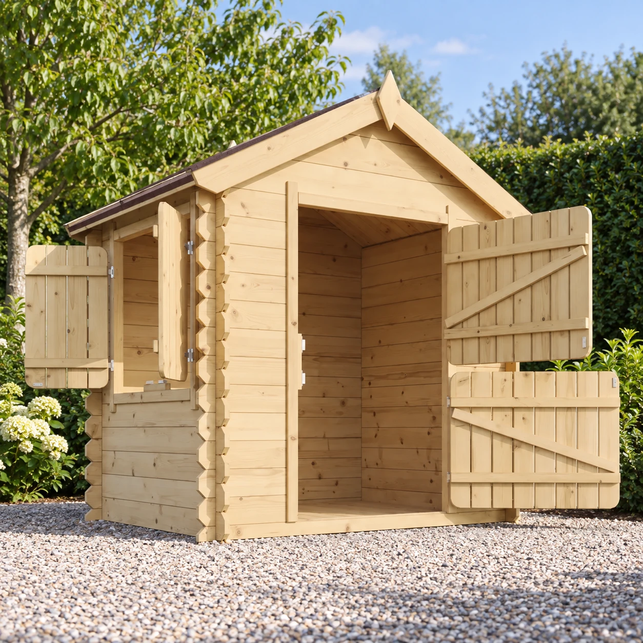 Maisonnette en bois M516 – 130 x 106 cm – Buitenaanzicht (2)