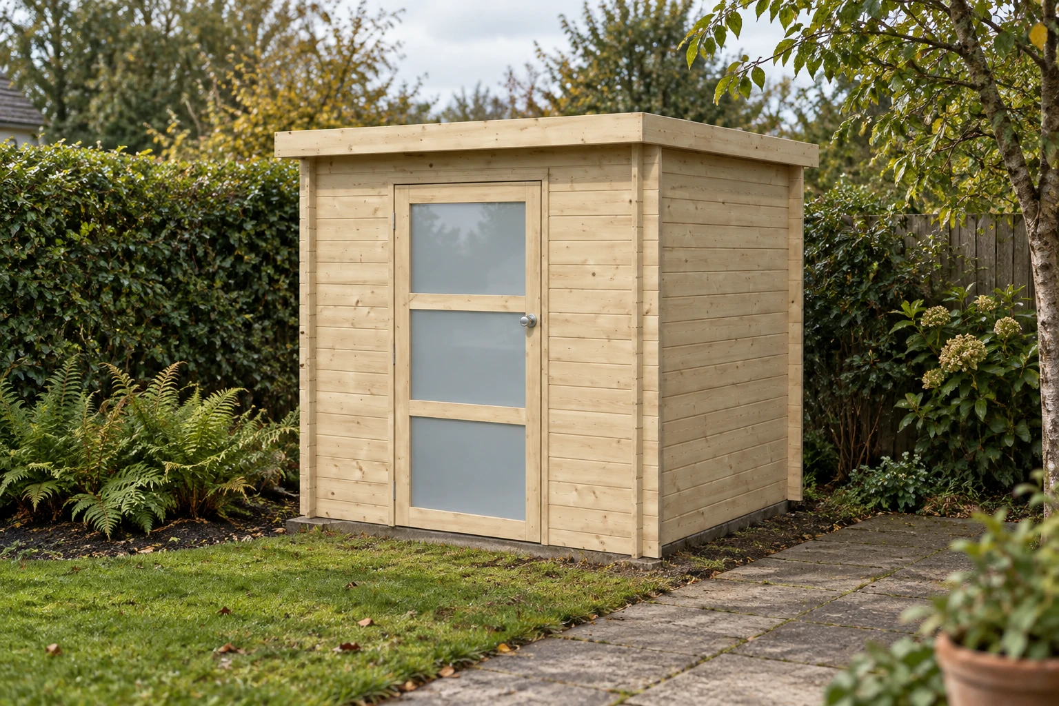 Woodlands tuinhuis Nyborg 9201 blokhut – 205 × 175 – Buitenaanzicht