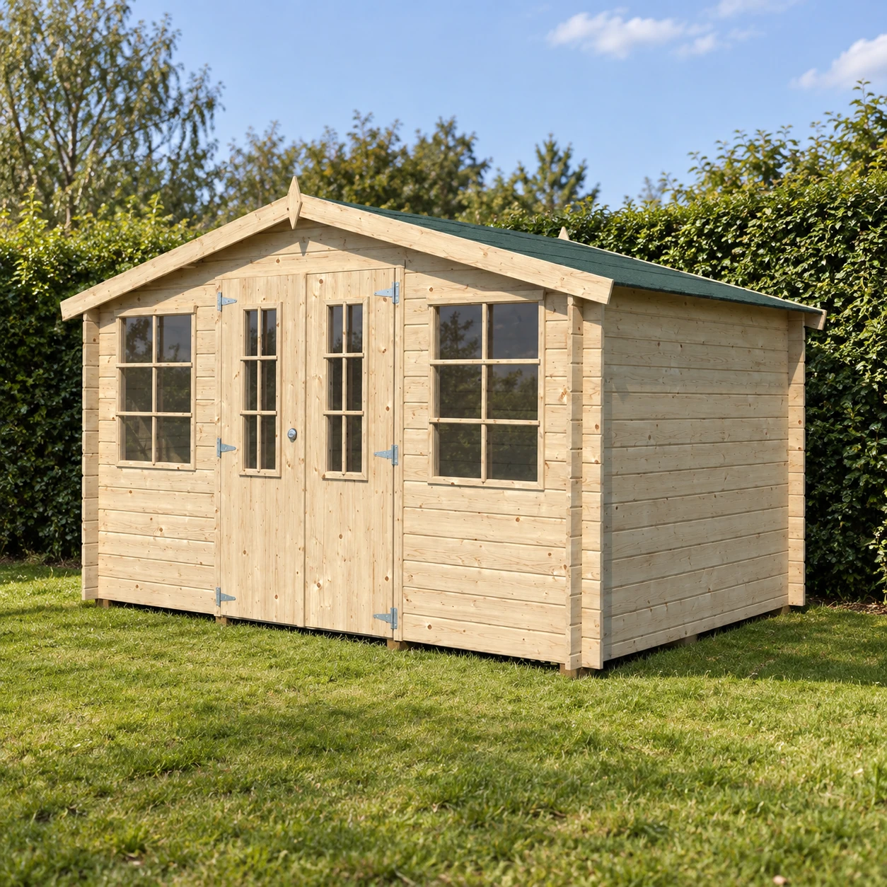 Woodlands Blockbohlenhaus Base 3077 – 385 × 295cm – Buitenaanzicht (4)