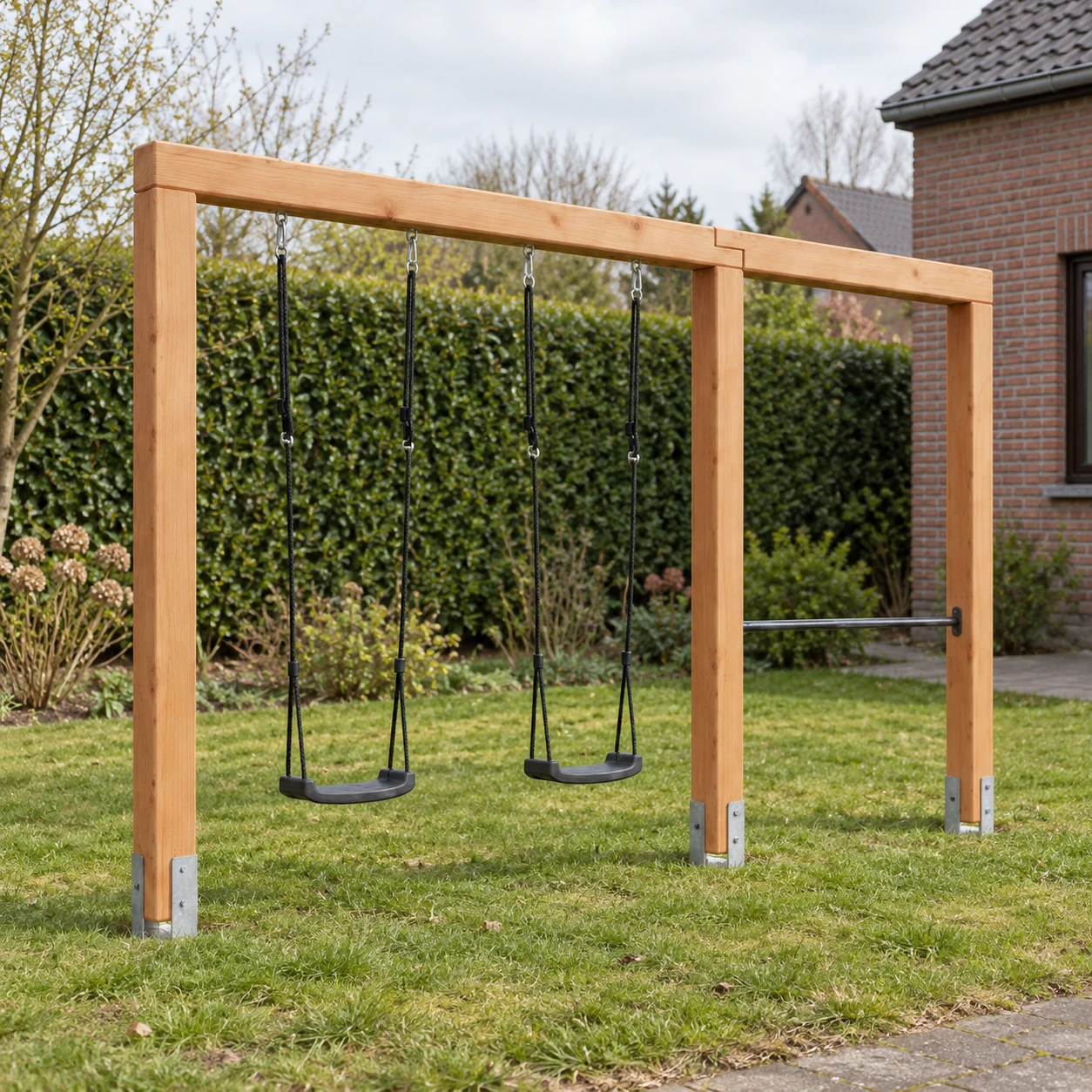 EXIT Linea Massiv 140 Doppelschaukel aus Holz mit Reck