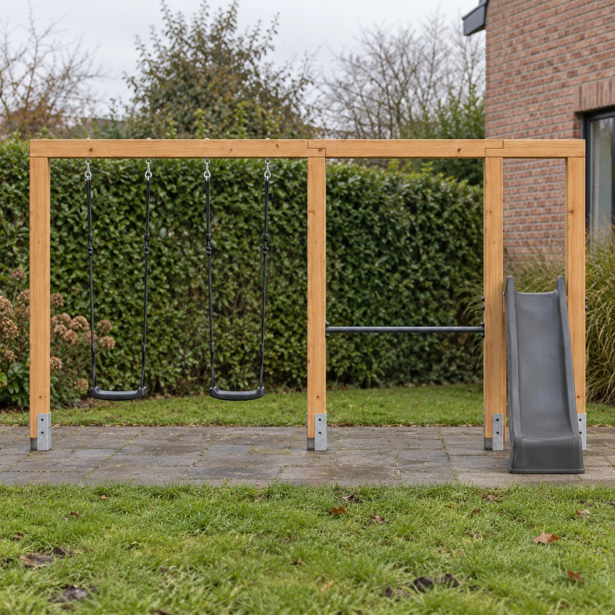 EXIT Linea Massiv 140 double wooden swing with tumble bar and slide