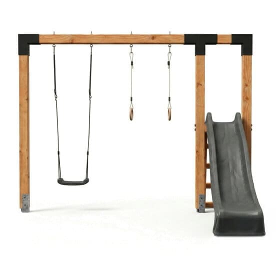 EXIT Linea Robust 110 houten schommel met glijbaan en turnringen