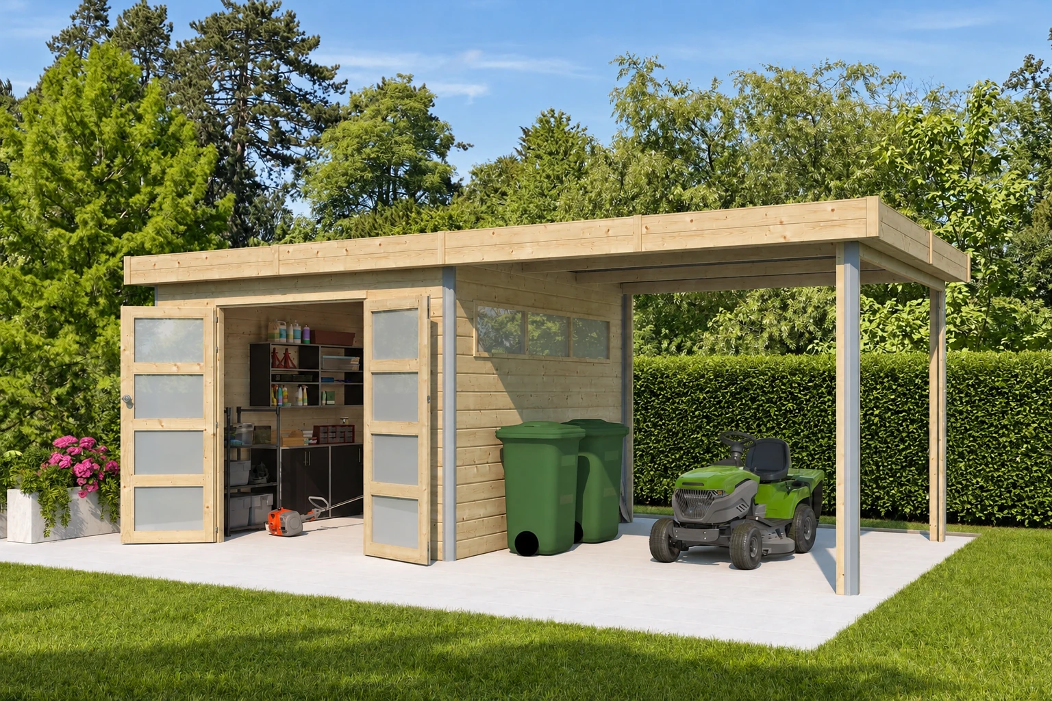Woodlands Blockbohlenhaus KASUKO S 5101EXT285AC – 578 × 295 cm – Buitenaanzicht (2)