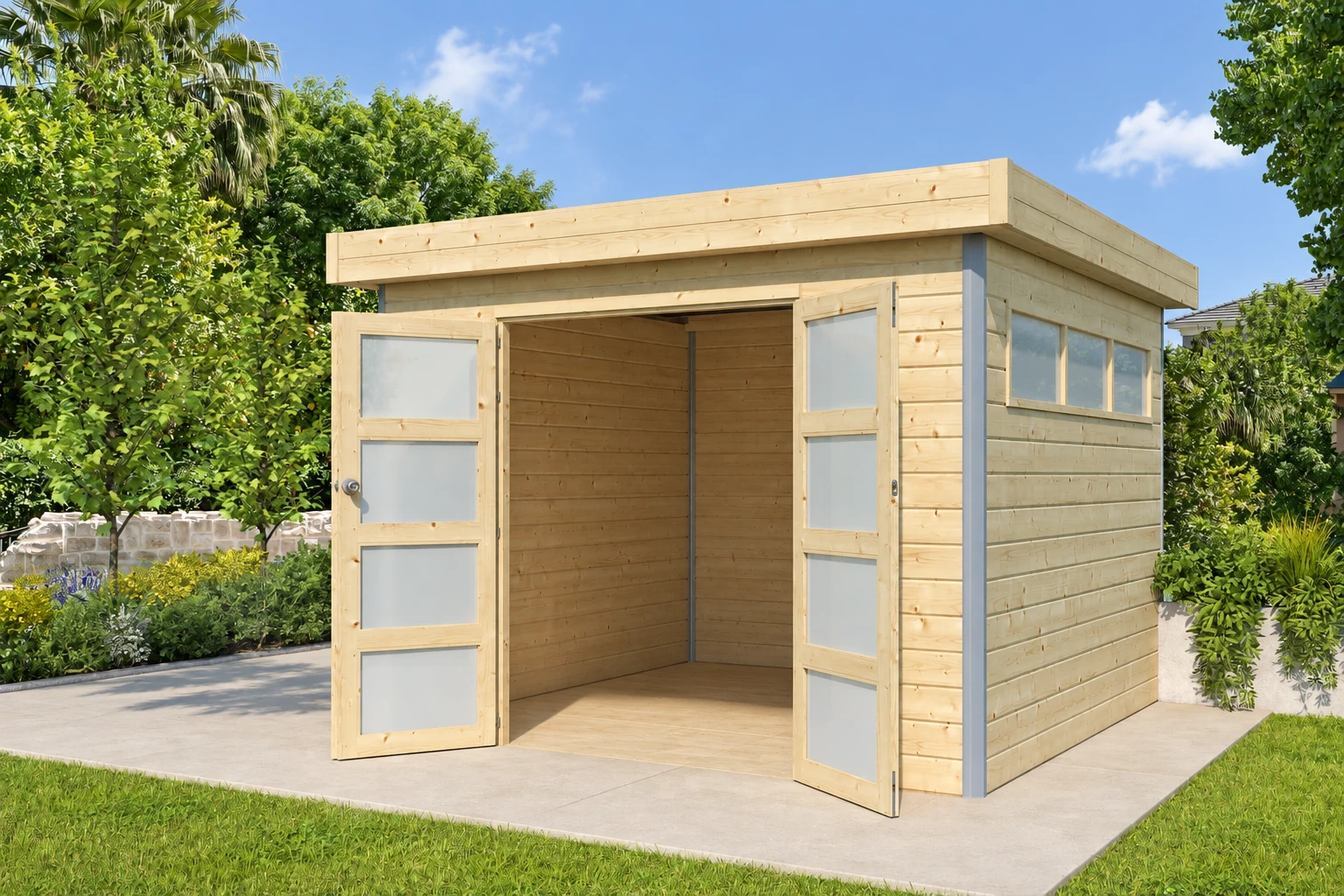 Woodlands Blockbohlenhaus KASUKO S 5101AC – 295×295 cm – Buitenaanzicht (2)
