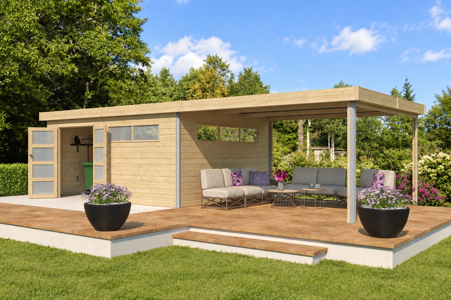 Woodlands garden house KASUKO XXL 5105EXT400ISO log cabin – 883 × 385 cm – Buitenaanzicht (2)