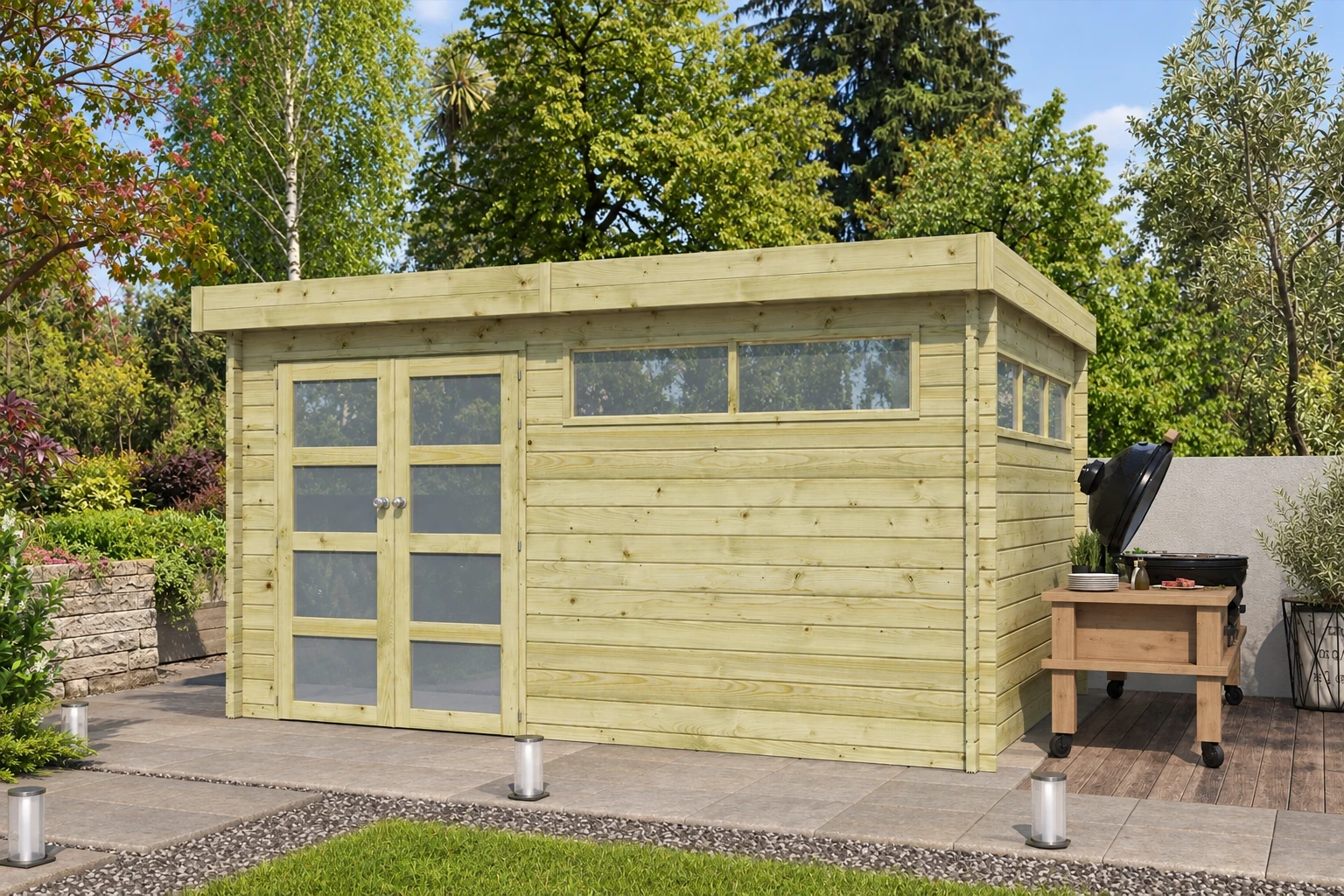 Woodlands tuinhuis MODERN 4603AC blokhut – 415×295 cm – Opgebouwd in de tuin