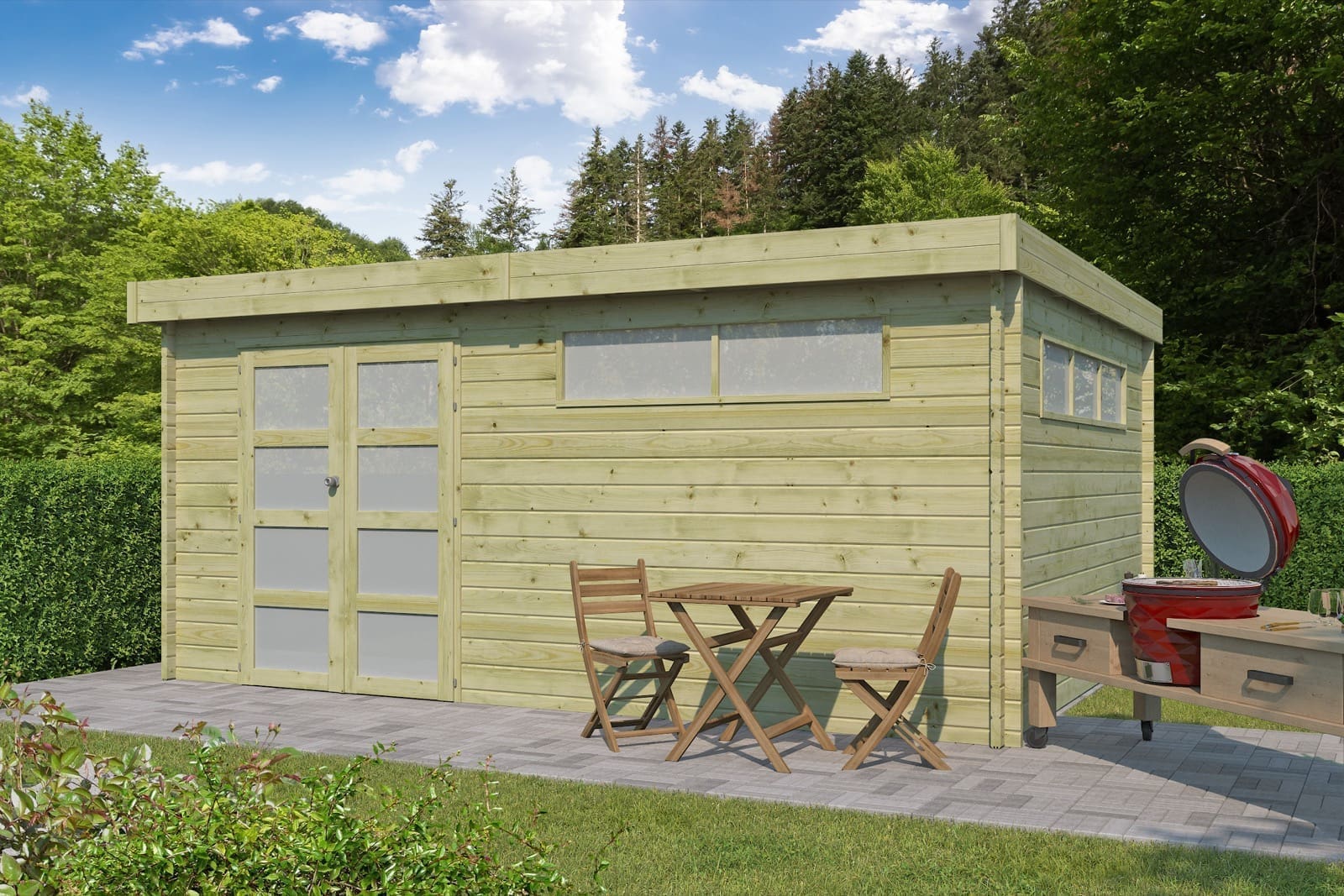 Woodlands tuinhuis MODERN 4602AC blokhut – 505×385 cm – Buitenaanzicht (2)