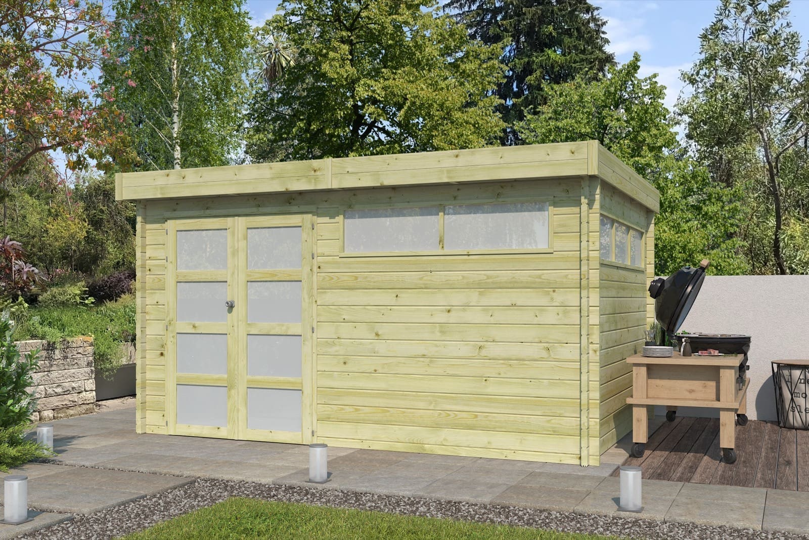 Woodlands tuinhuis MODERN 4603AC blokhut – 415×295 cm – Buitenaanzicht (2)