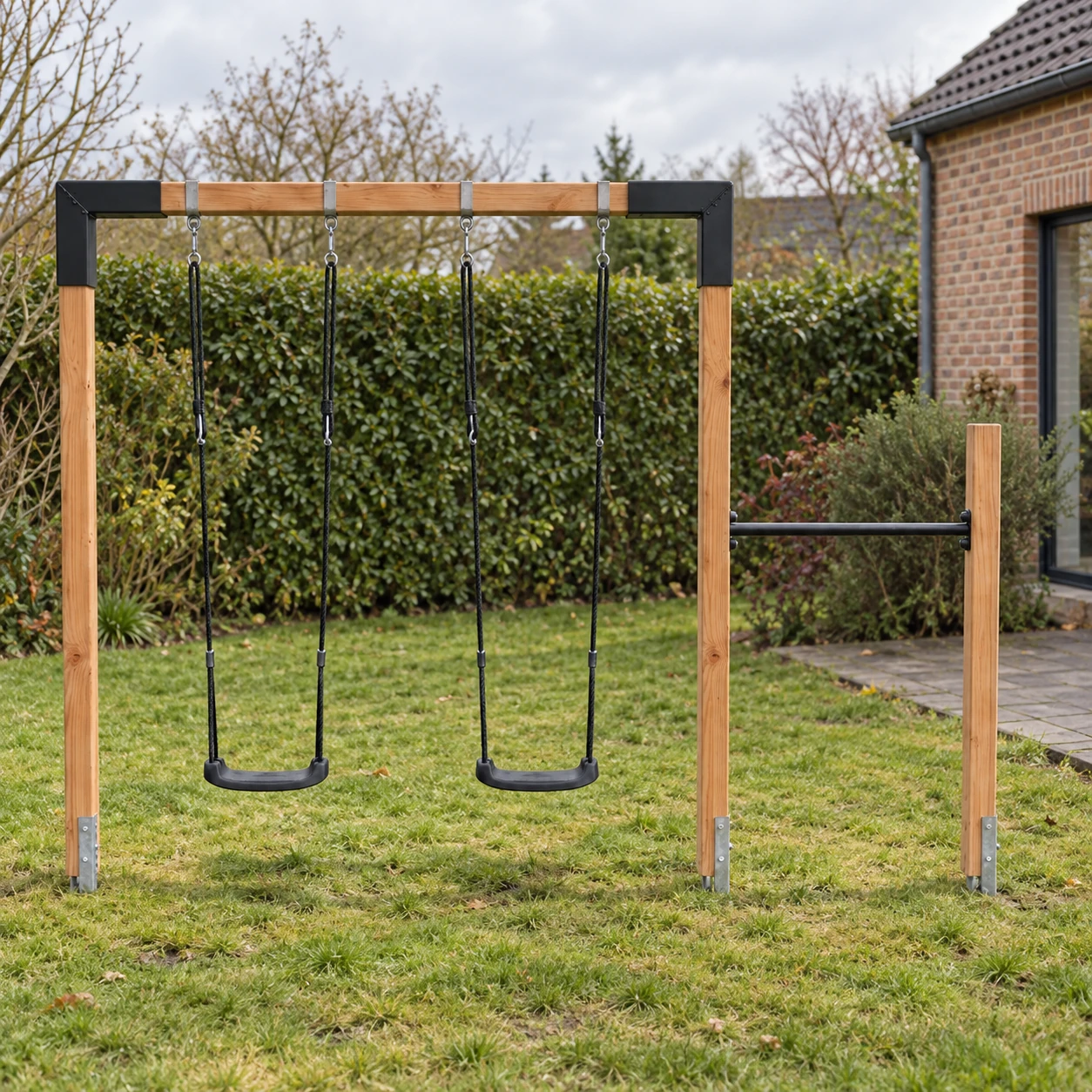 EXIT Linea 85 dubbele houten schommel met duikelrek