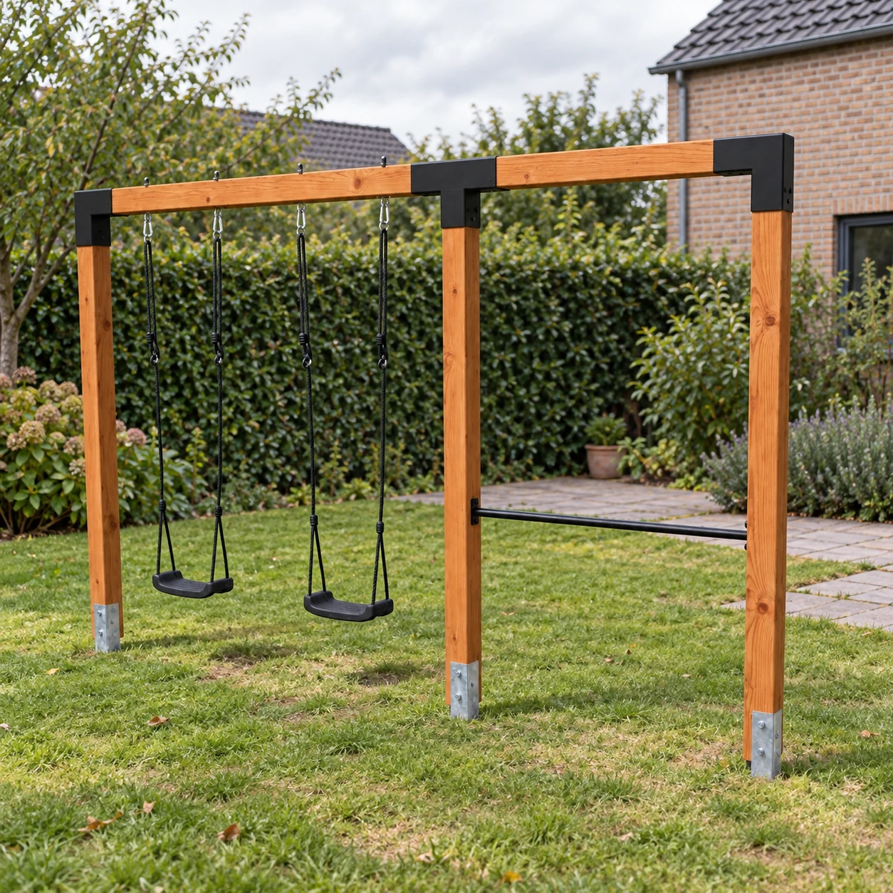 Double balançoire en bois avec barre de gymnastique EXIT Linea Robust 110