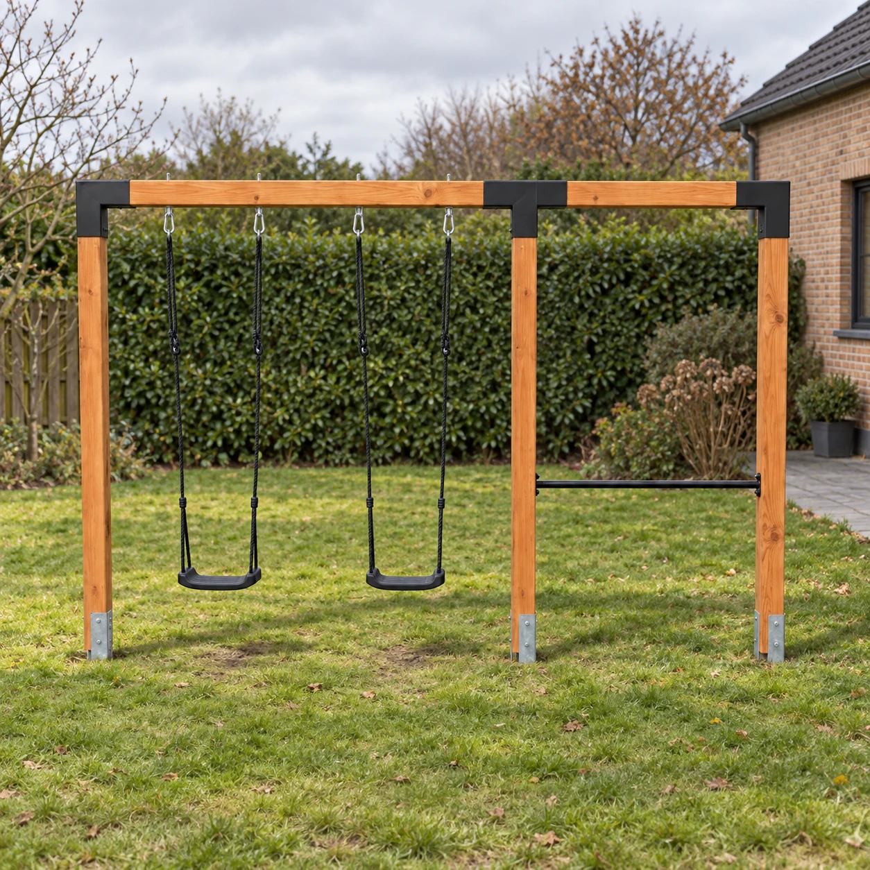 Double balançoire en bois avec barre de gymnastique EXIT Linea Robust 110