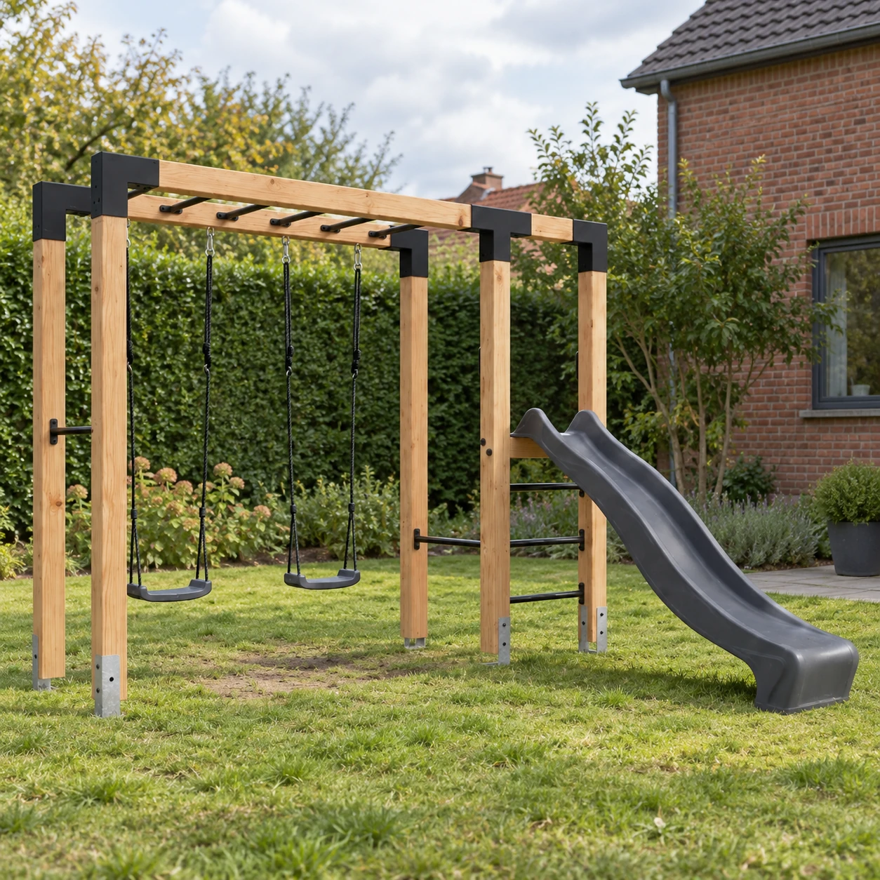 EXIT Linea Robust 110 wooden monkey bar with double swing and slide