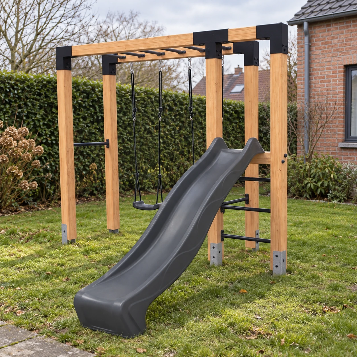 EXIT Linea Robust 110 wooden monkey bar with double swing and slide