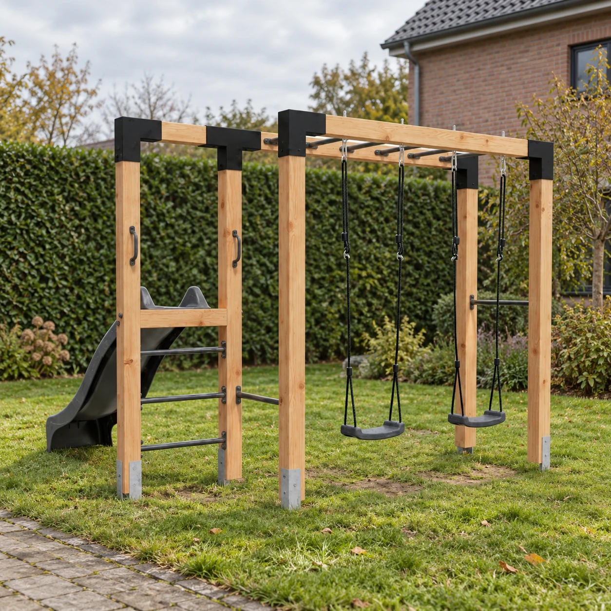 EXIT Linea Robust 110 wooden monkey bar with double swing and slide