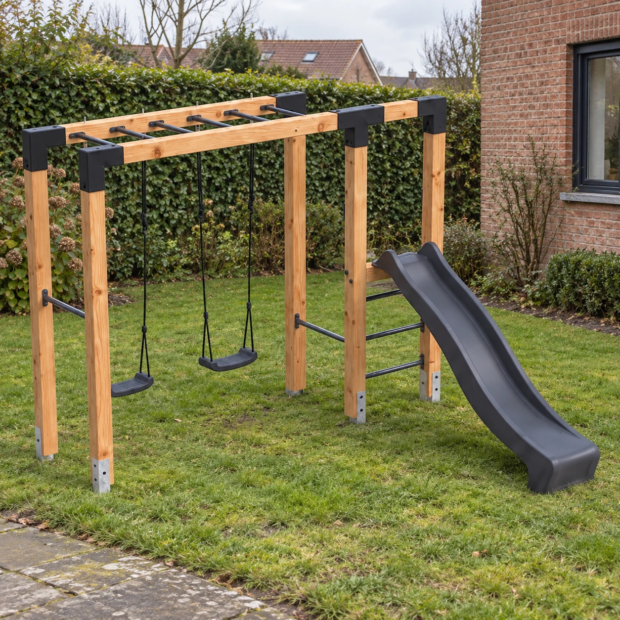 EXIT Linea Robust 110 wooden monkey bar with double swing and slide