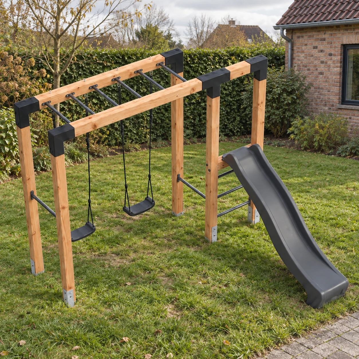 EXIT Linea Robust 110 wooden monkey bar with double swing and slide