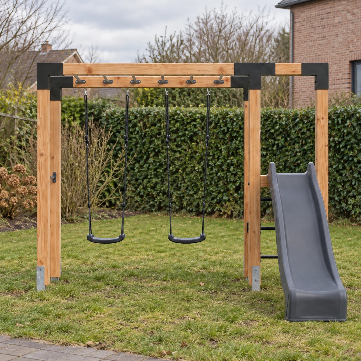 EXIT Linea Robust 110 wooden monkey bar with double swing and slide