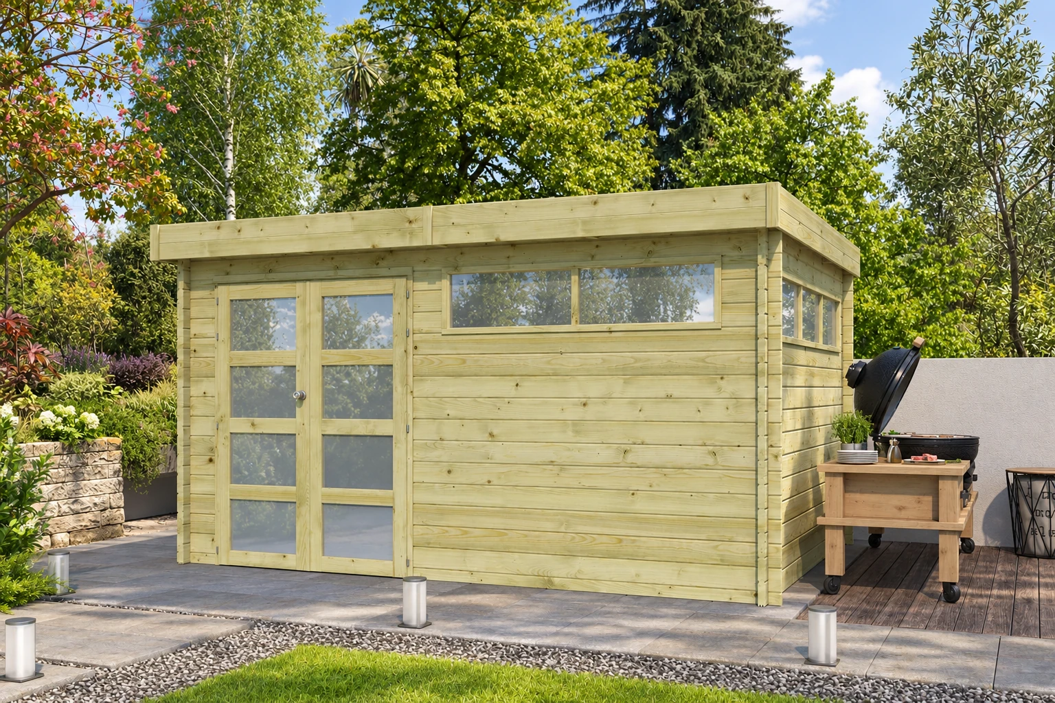 Woodlands tuinhuis MODERN 4603AC blokhut – 415×295 cm – Buitenaanzicht (2)