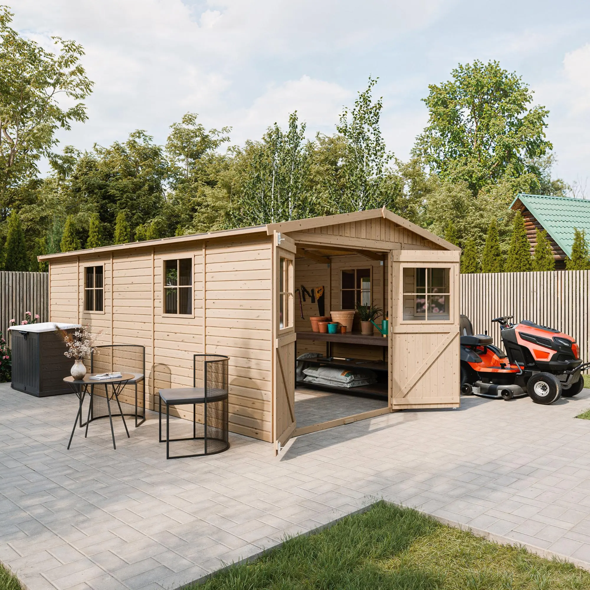 Holz-Gartenhaus M337 Blockbohlen – 303 × 493 cm – 15 m² – Bild 2