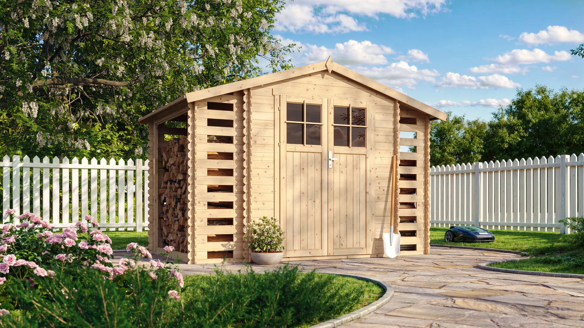 Holz-Gartenhaus M391F Blockbohlen – 312 × 200 cm – 6 m² – Bild 2