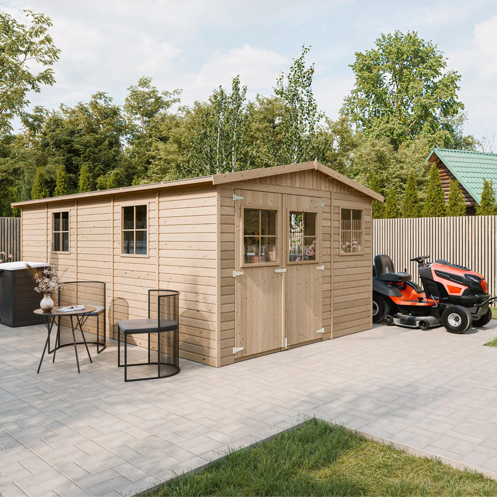 Holz-Gartenhaus M337 Blockbohlen – 303 × 493 cm – 15 m²