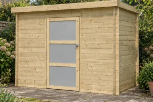 Woodlands Gartenhaus Nyborg 9202 Blockbohlen – 265 × 175cm – Aufgebaut im Garten